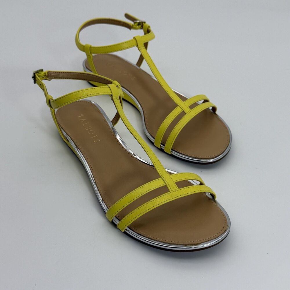 Talbots Women's Sz 7 Yellow Minimalist Strappy Sandals Flat‎ Ankle Strap NIB